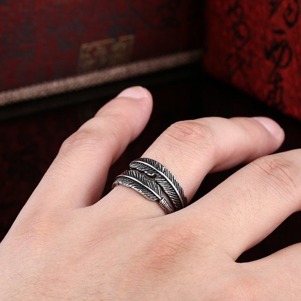 Feather Ring, Retro Ring, Sterling Silver Rings, Mens Silver Ring, Rings for Wom - Picture 2 of 6